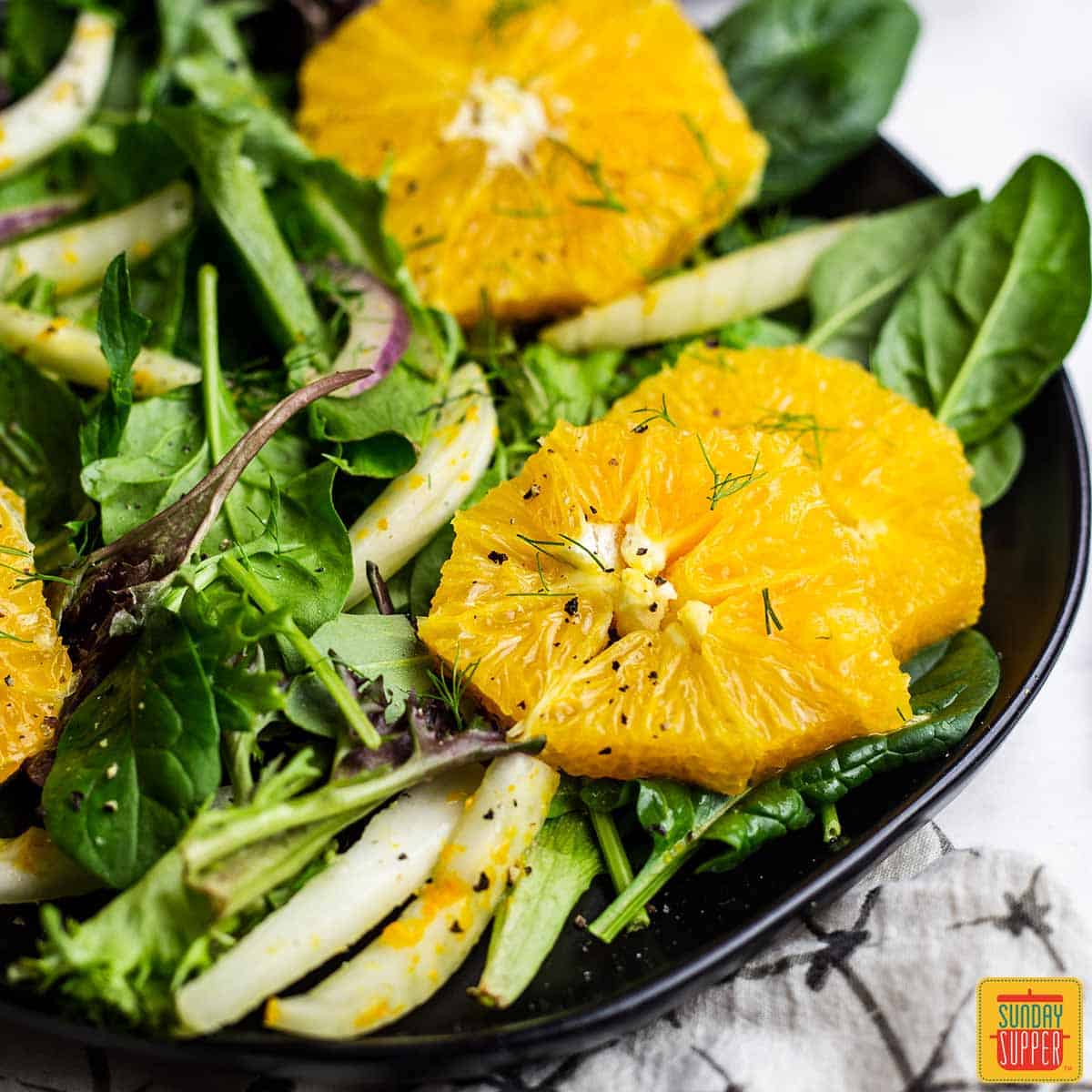 Close up of orange fennel salad