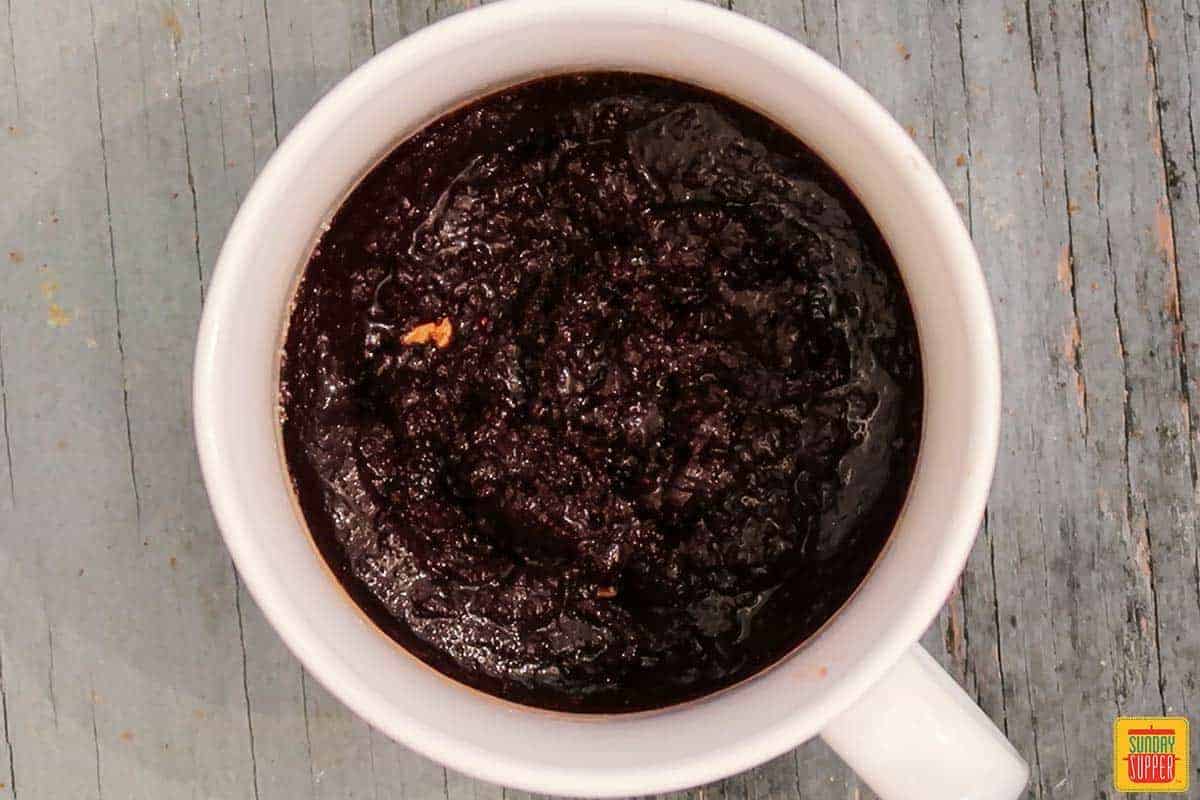 After mixing sugar into brownie in a mug