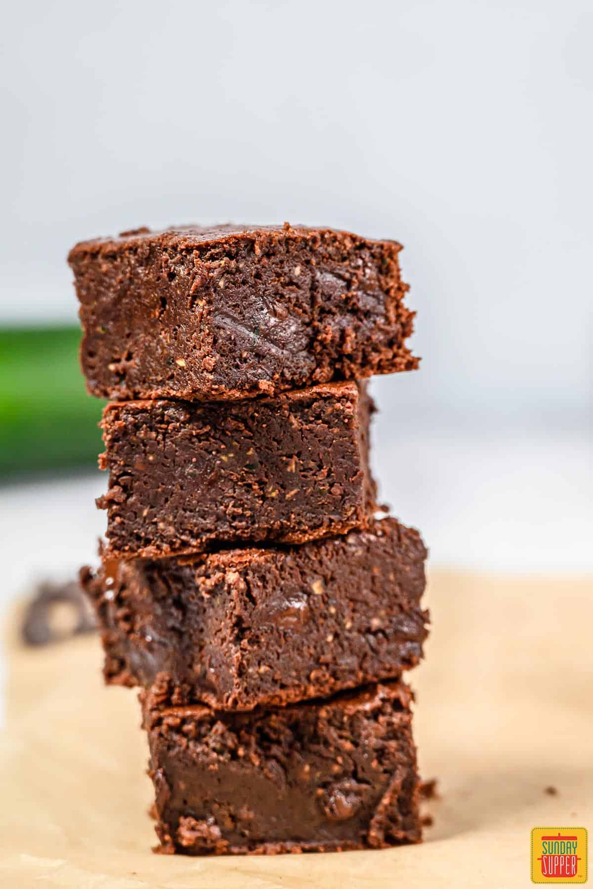 Four stacked zucchini brownies