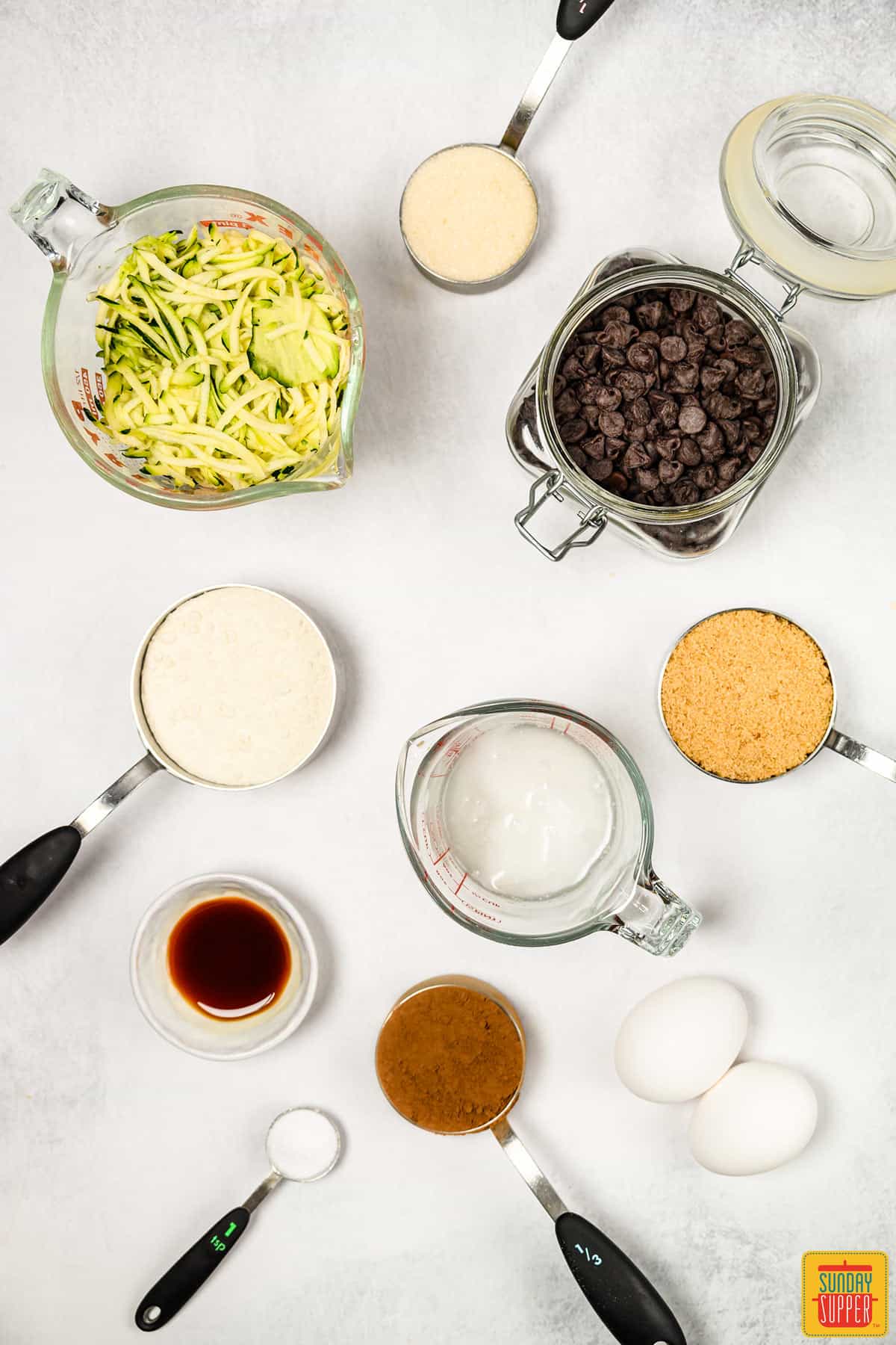 Ingredients needed to make zucchini brownies