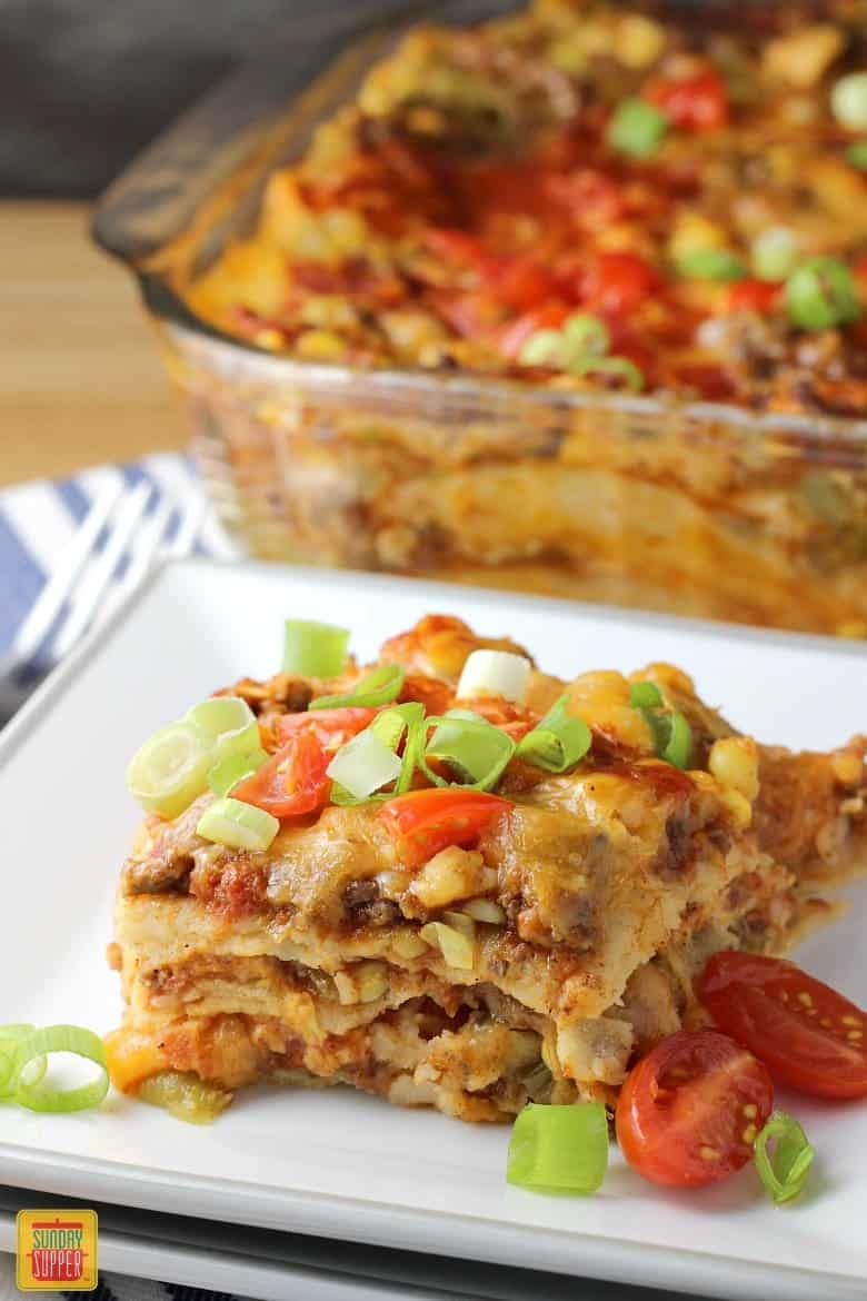 Mexican Lasagna with Corn Tortillas #SundaySupper - Sunday Supper Movement