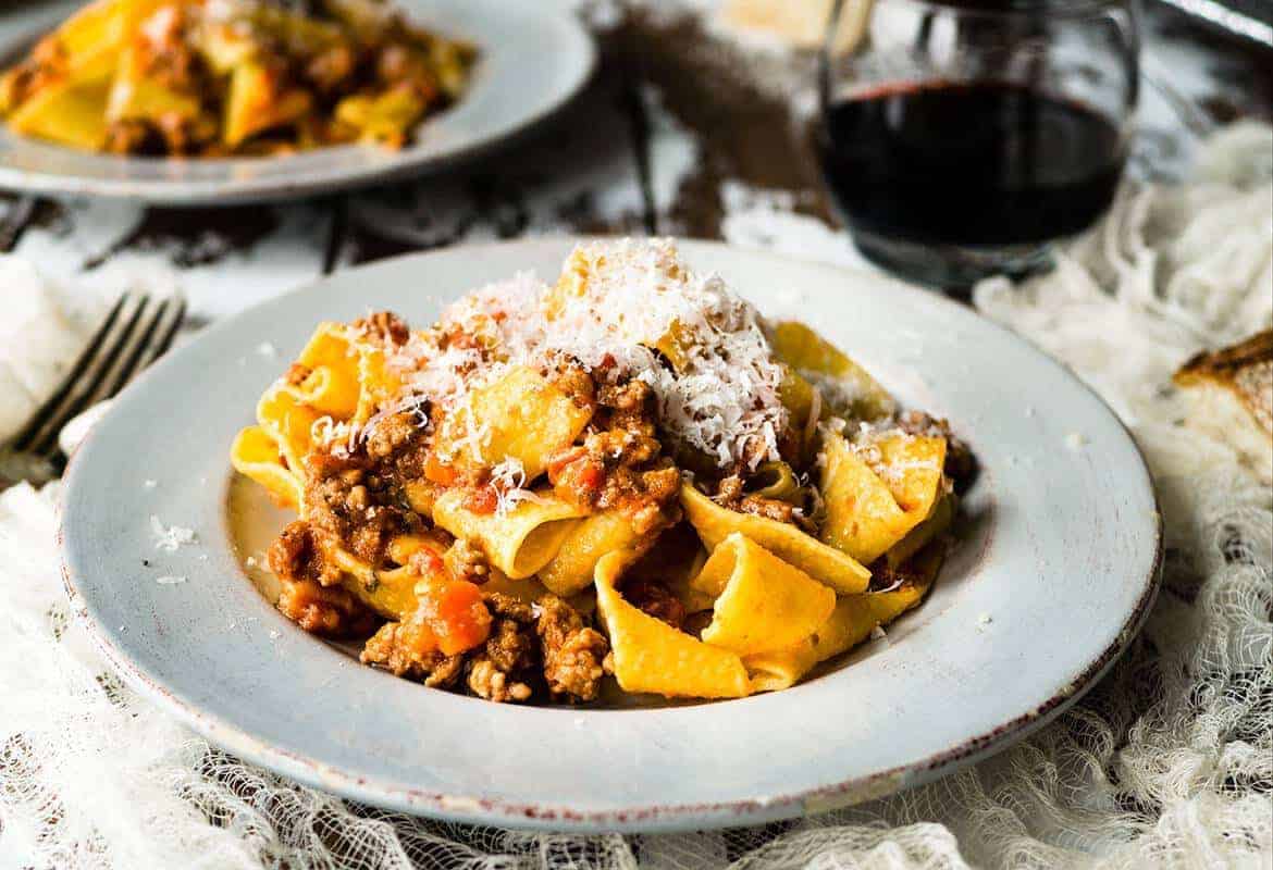 Homemade Bolognese Sauce with Pappardelle Pasta