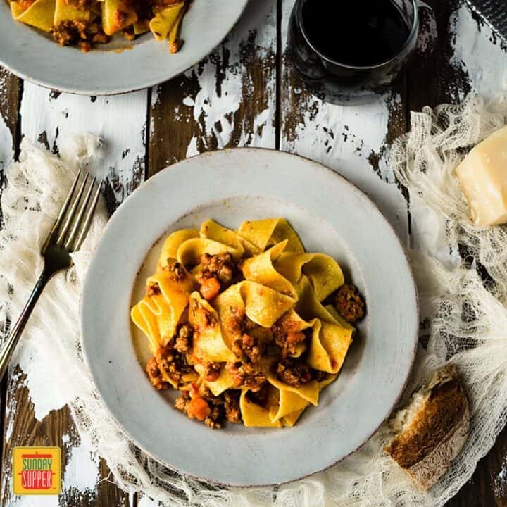 Homemade Bolognese Sauce With Pappardelle Pasta