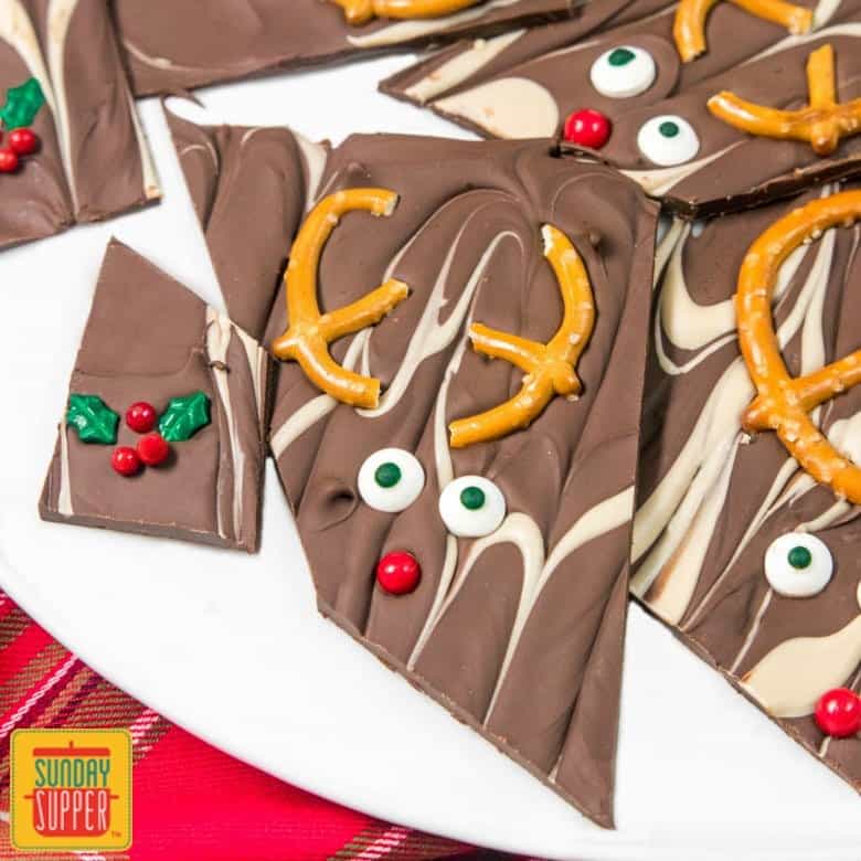 Chocolate Caramel Reindeer Christmas Bark recipe #SundaySupper