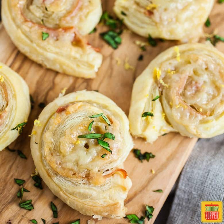 Prosciutto Pinwheels with Gruyere and Puff Pastry #SundaySupper