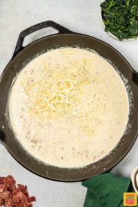 cheese added to skillet