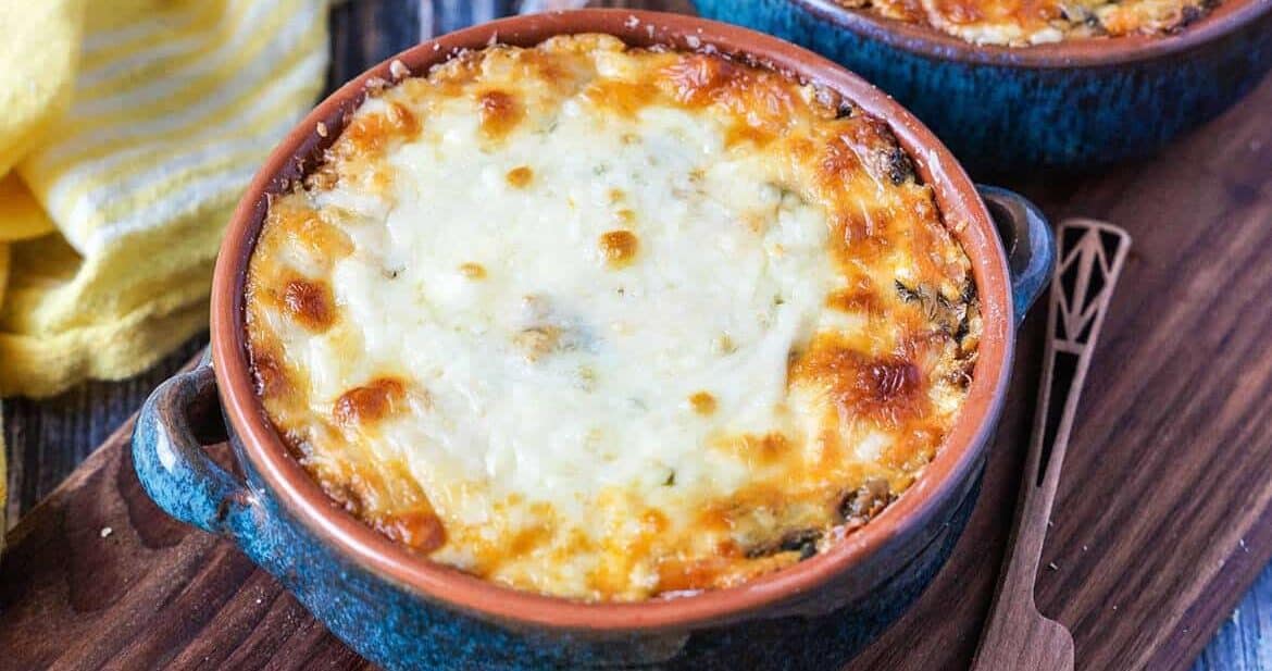 chorizo cheese dip in blue bowls - easy tapas recipes