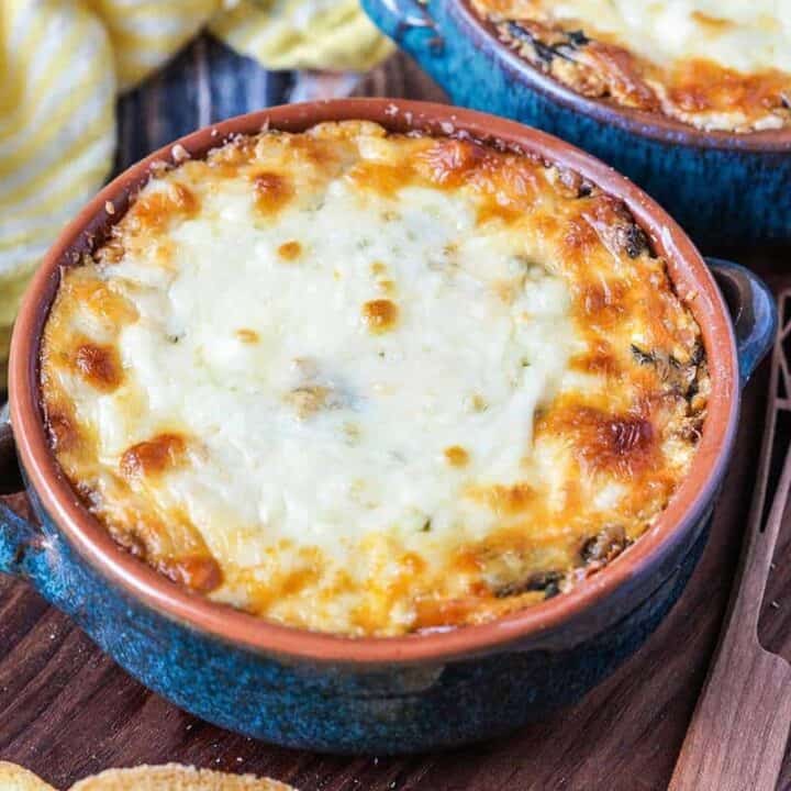 chorizo cheese dip in blue bowls - easy tapas recipes