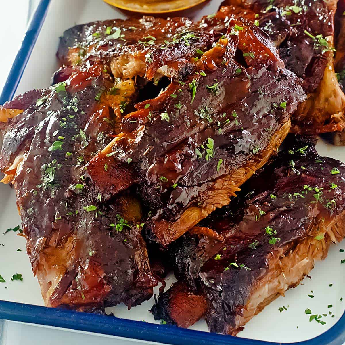 Slow cooker pork ribs on a platter