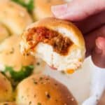 Bolognese Pull Apart Sliders - soft mini bread rolls filled with a delicious bolognese filling and cheese. Perfect party finger food.