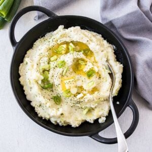 Irish mashed potatoes in a small skillet