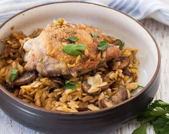 One Pot Chicken with Mushrooms and Orzo
