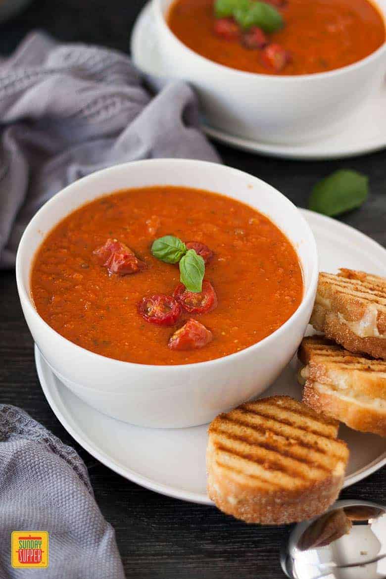 Roasted Tomato Soup with Mini Grilled Cheese