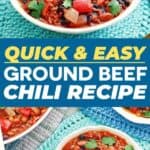 Ground beef chili recipe pin image