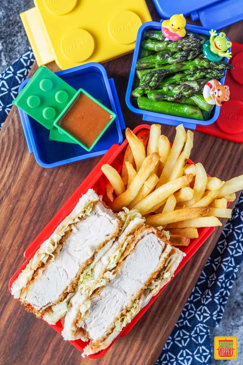 Katsu Sando Bento with Fries and Asparagus