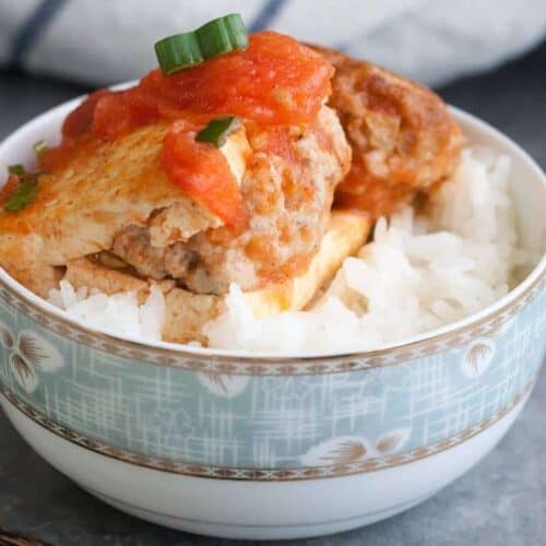 Vietnamese Stuffed Tofu in Tomato Sauce is a simple dish, made with just 5 ingredients. And you can have a delicious home cook dinner ready in just an hour. #SundaySupper