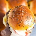 Save Philly Cheesesteak Sliders on Pinterest for later!
