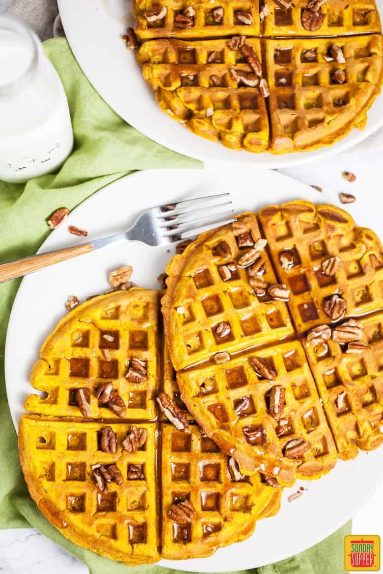 Naturally sweet pumpkins are the perfect ingredient for our favorite Fall dessert recipes! Whether you want to make a traditional pumpkin pie, or you'd like to try something new, this collection of pumpkin dessert recipes covers all of the best sweet pumpkin recipes you can easily make at home. #SundaySupper #pumpkinrecipes #pumpkin #pumpkinpie #dessertrecipes #recipecollection Sweet Pumpkin Recipes - Pumpkin Waffle Recipe