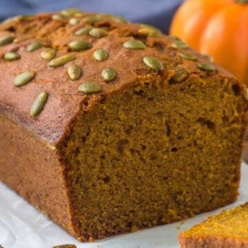 A loaf of Starbucks Pumpkin Bread that's moist & flavorful