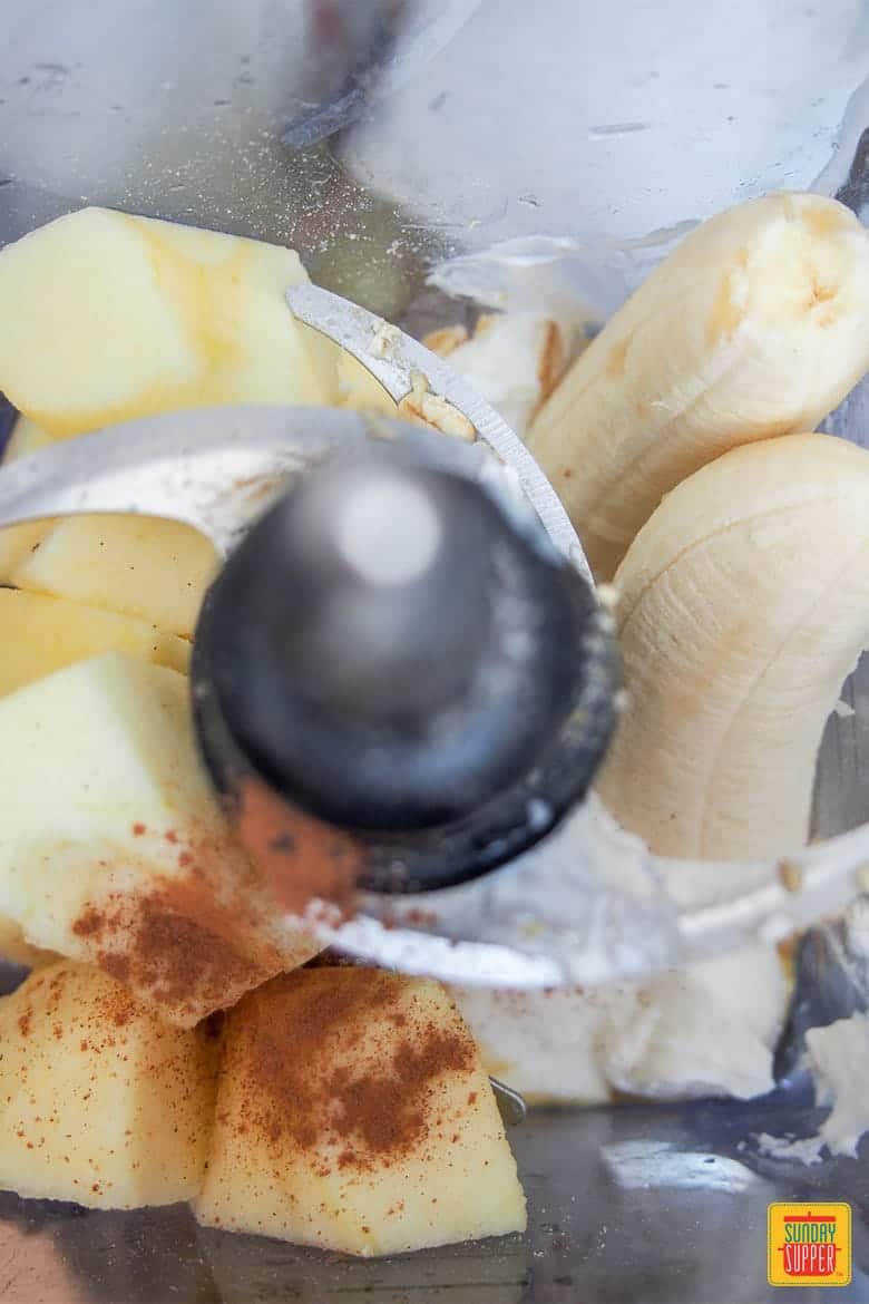 apple banana smoothie ingredient inside a blender