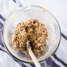 Completely mixed oatmeal raisin cookie mix in bowl