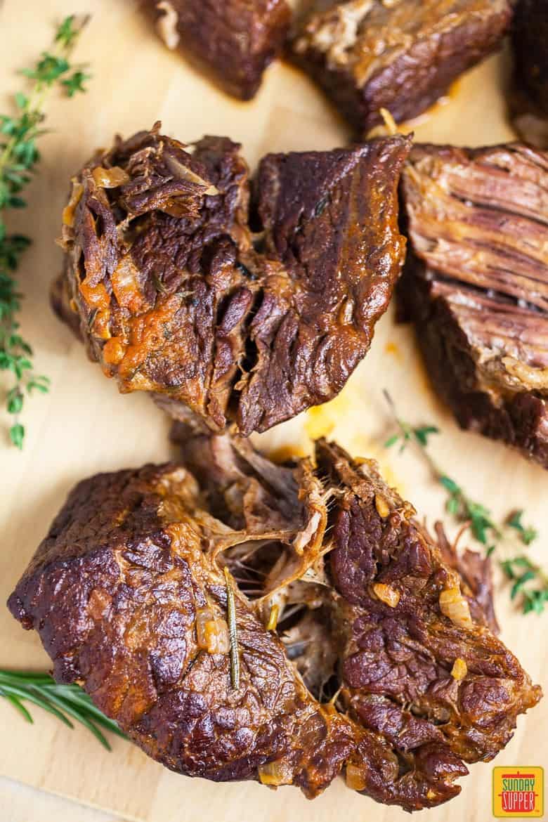 Seared and tender cooked pot roast made in the instant pot