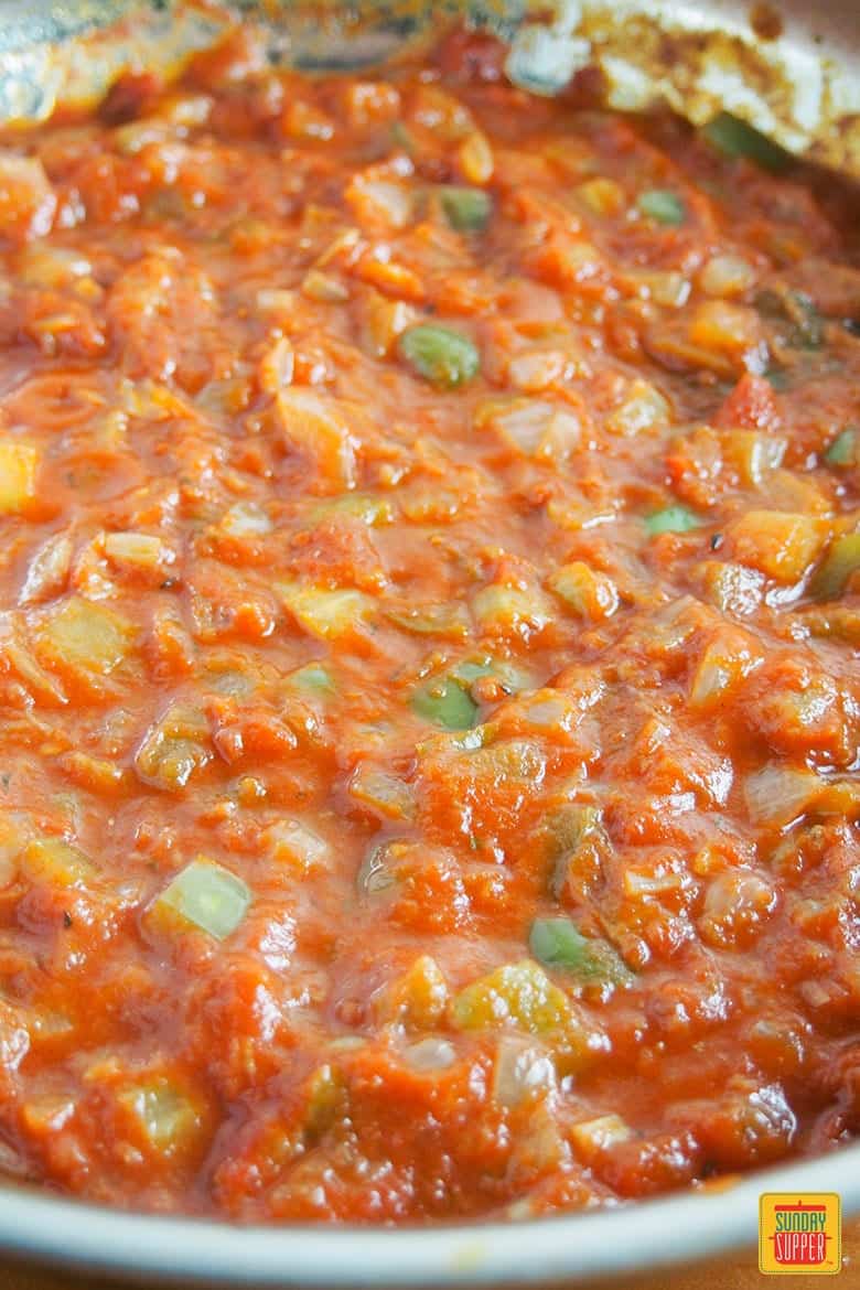 Cooking the sauce for Shrimp Creole Recipe for Two