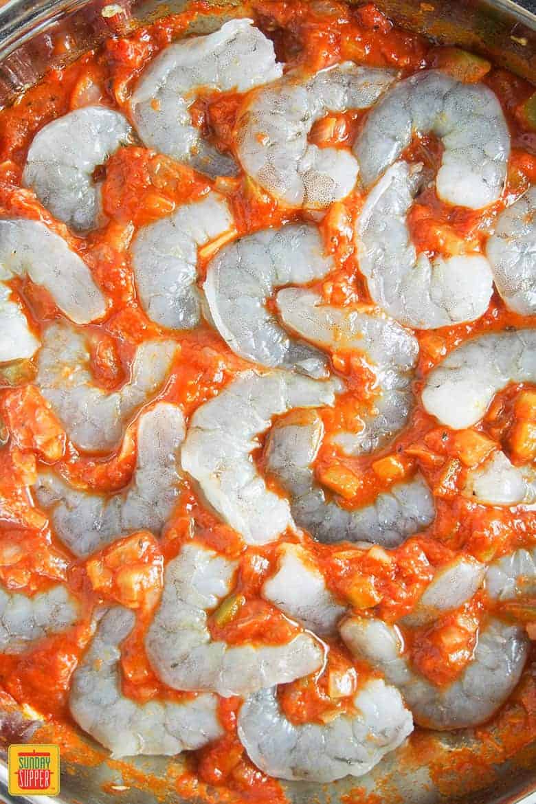 shrimp creole recipe for two - adding shrimp