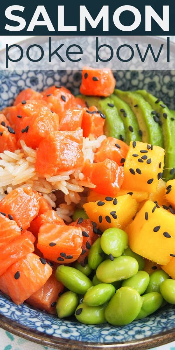 Salmon Poke Bowl Recipe for Two is light, refreshing, and easy to make with FRESH, simple ingredients! A traditional Hawaiian dish made perfectly for two, this poke bowl recipe comes together in no time and is easily customizable. #SundaySupper #pokebowl #easyrecipe #healthyrecipe #seafood Save Salmon Poke Bowl Recipe for Two on Pinterest