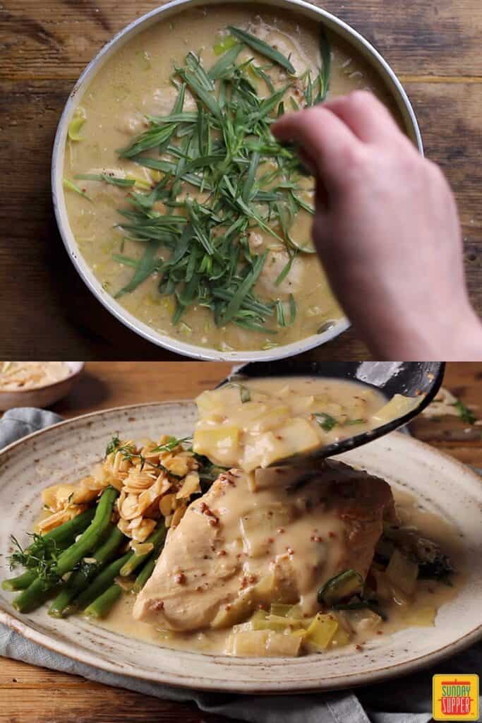 How to make chicken and leek recipe: finishing the recipe with seasonings and plating 