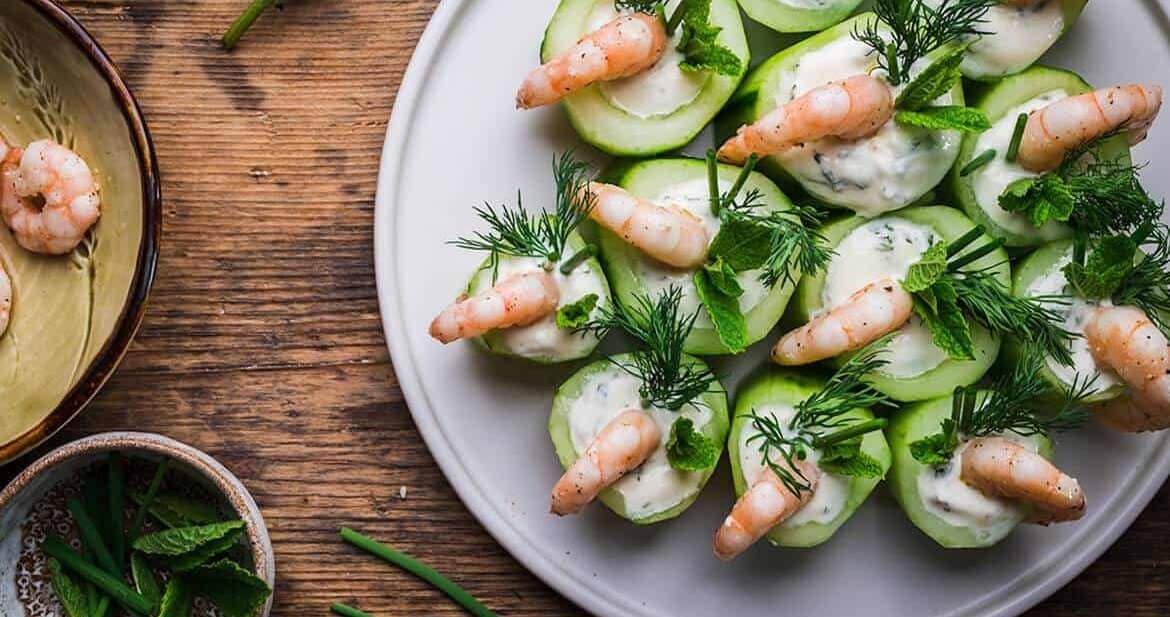 Cucumber canapes with shrimp
