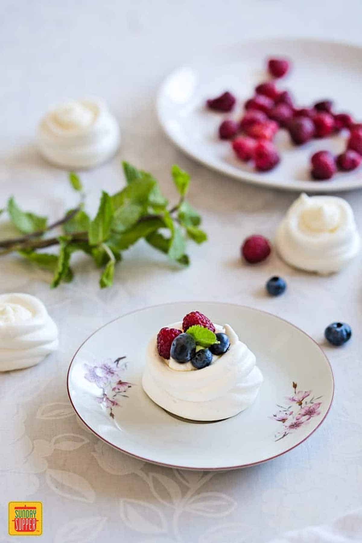 Individual pavlova served on a plate