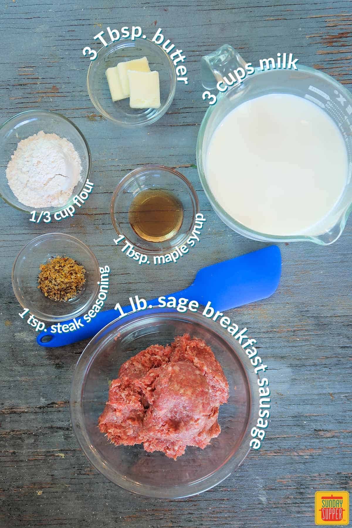 Ingredients for Sausage gravy biscuits