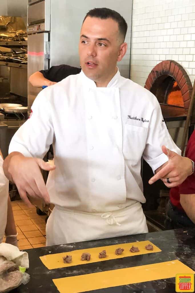 Chef Matt Mytro from Flour restaurant preparing pasta
