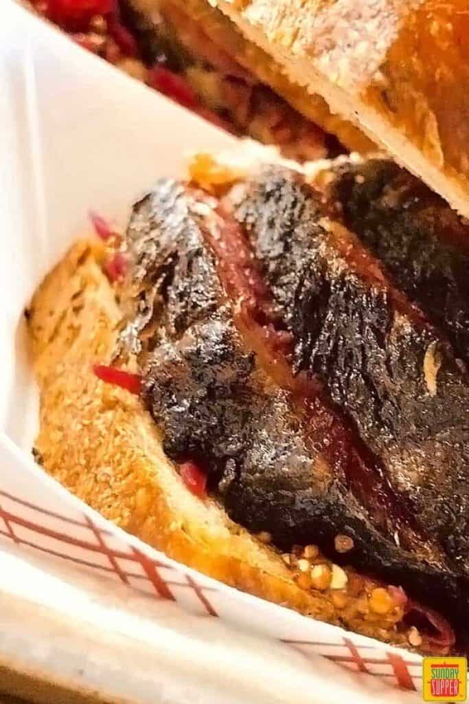 close up of a pastrami sandwich from Larder