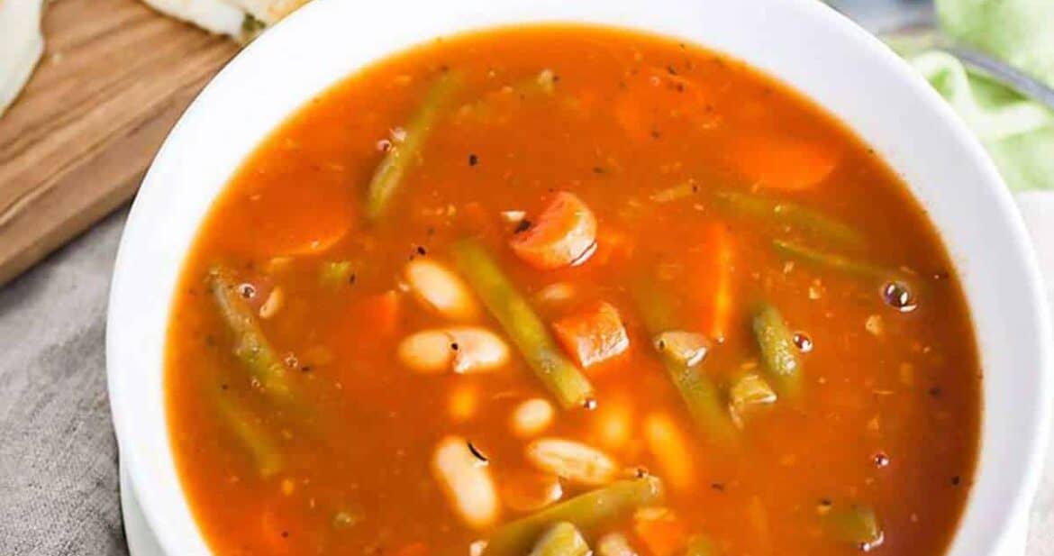 Italian vegetable soup in a white bowl