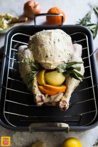Turkey prepped and ready for over for Best Thanksgiving Turkey Recipe