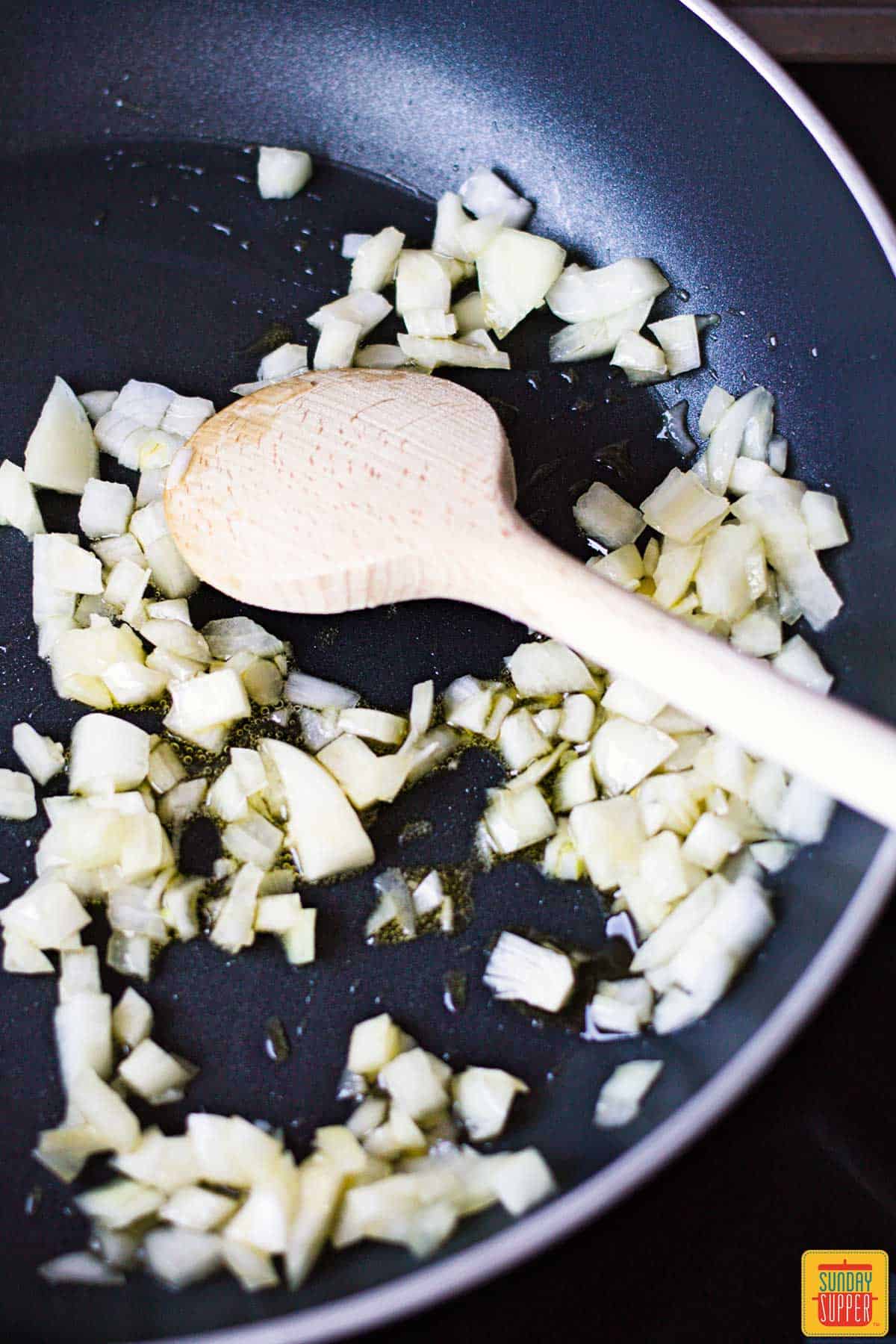 Sauteeing onion and garlic