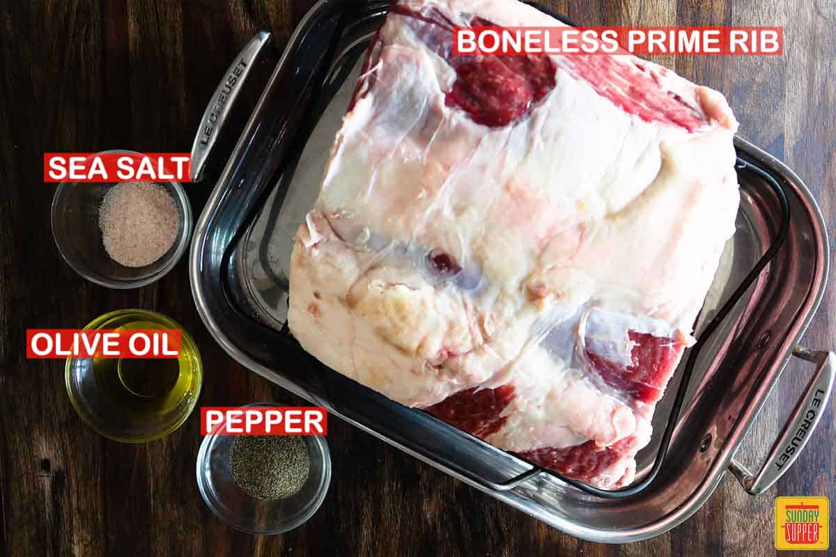 Labeled ingredients for slow roasted prime rib