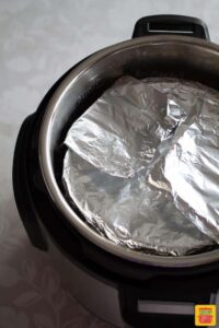 The aluminum-wrapped spring form pan in the instant pot for instant pot cheesecake