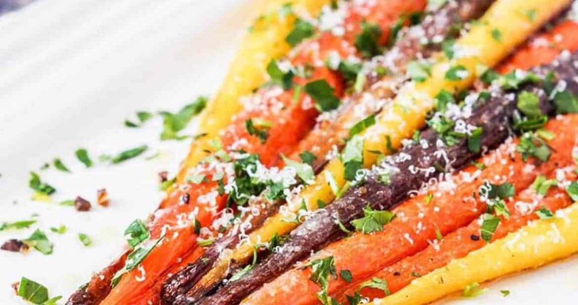 Garlic parmesan roasted carrots on a plate