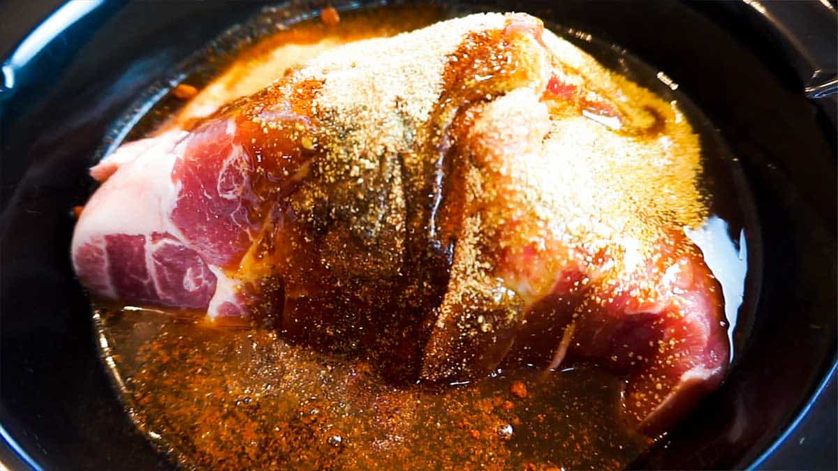 Pork roast with teriyaki sauce in slow cooker