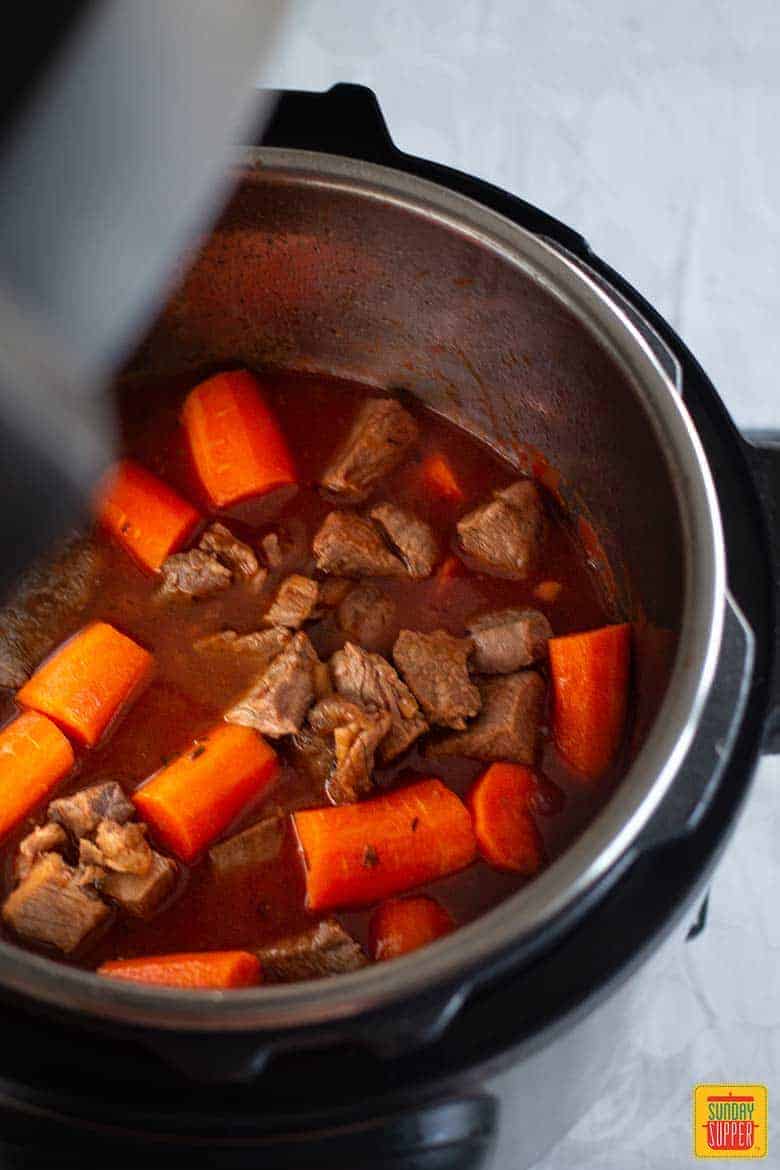 Beef stew in instant pot after removing lid