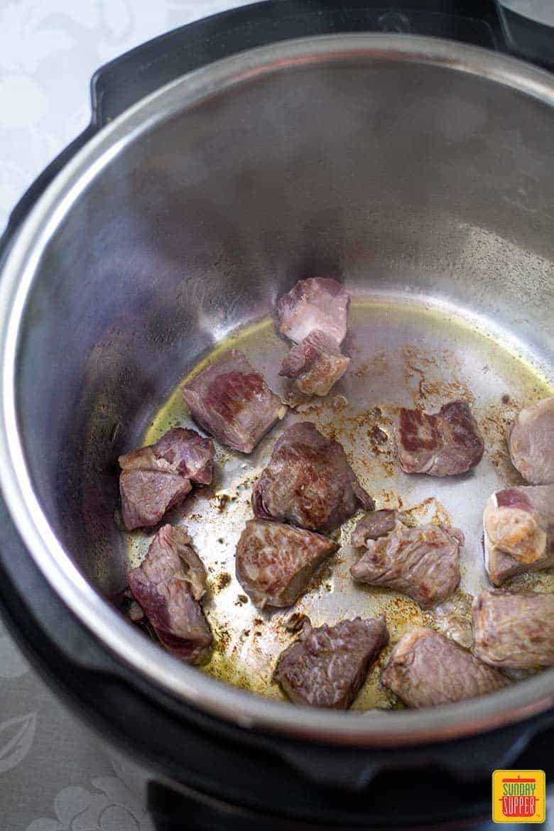 Browning beef for beef stew in instant pot