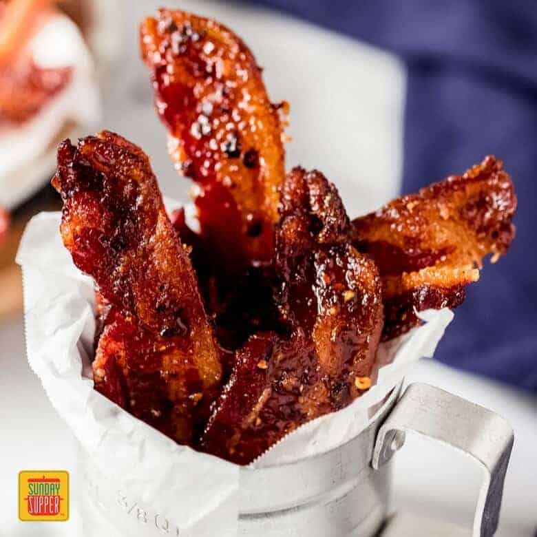 Valentine's Dinner Ideas: Candied Bacon in a tin