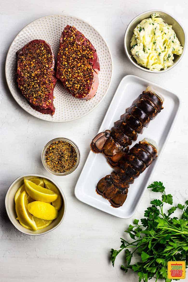 Ingredients for air fryer filet mignon on table