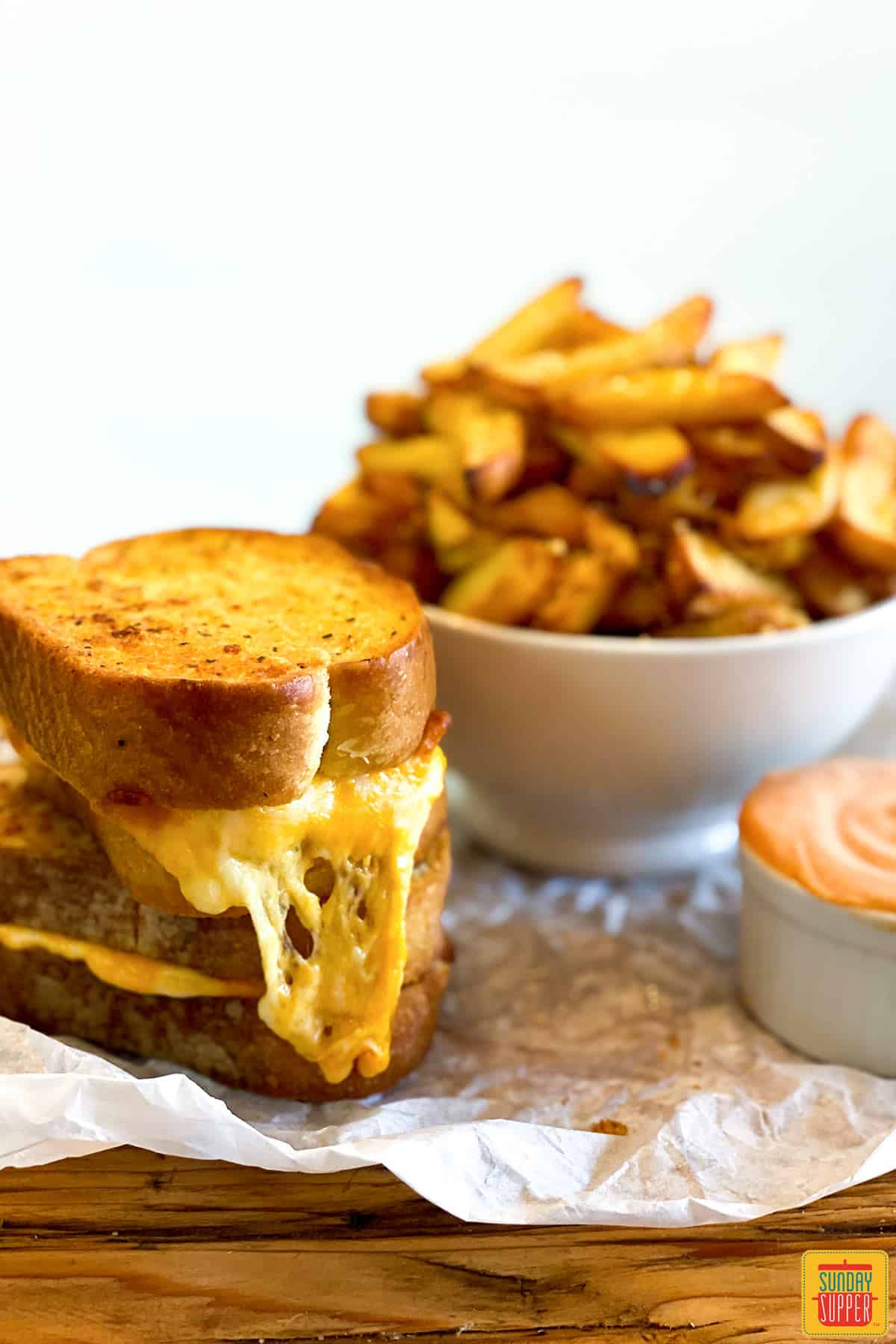 Air Fryer grilled cheese sandwich with french fries