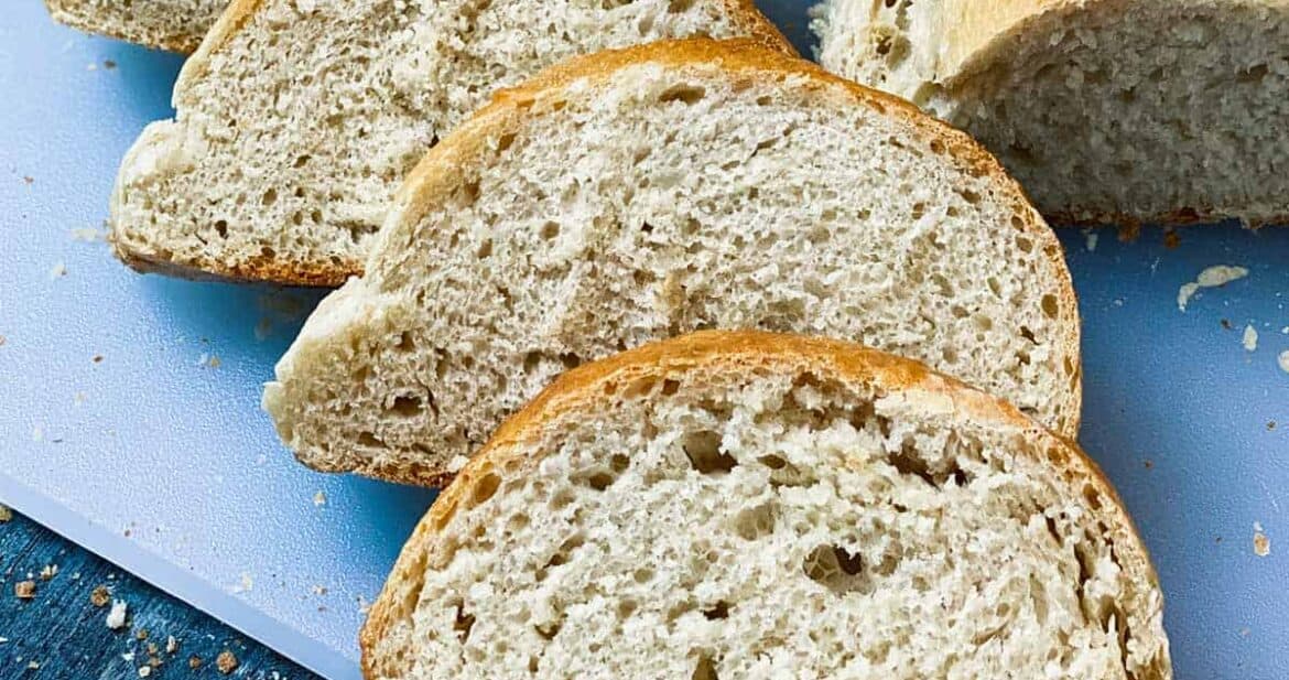 close up of four slices of instant pot bread recipe