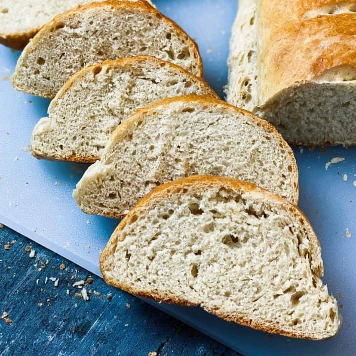 close up of four slices of instant pot bread recipe