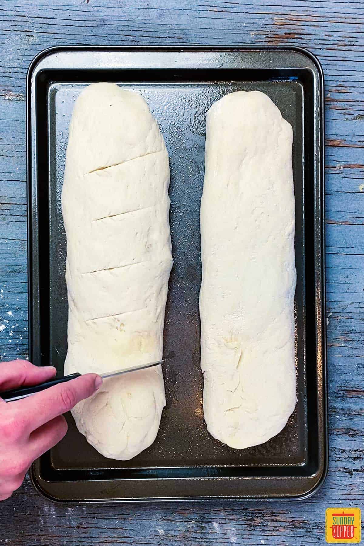 cutting lines into instant pot french bread dough